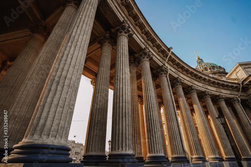 Columns of the Kazan Cathedral in the center of St. Petersburg, beautiful morning light, no people