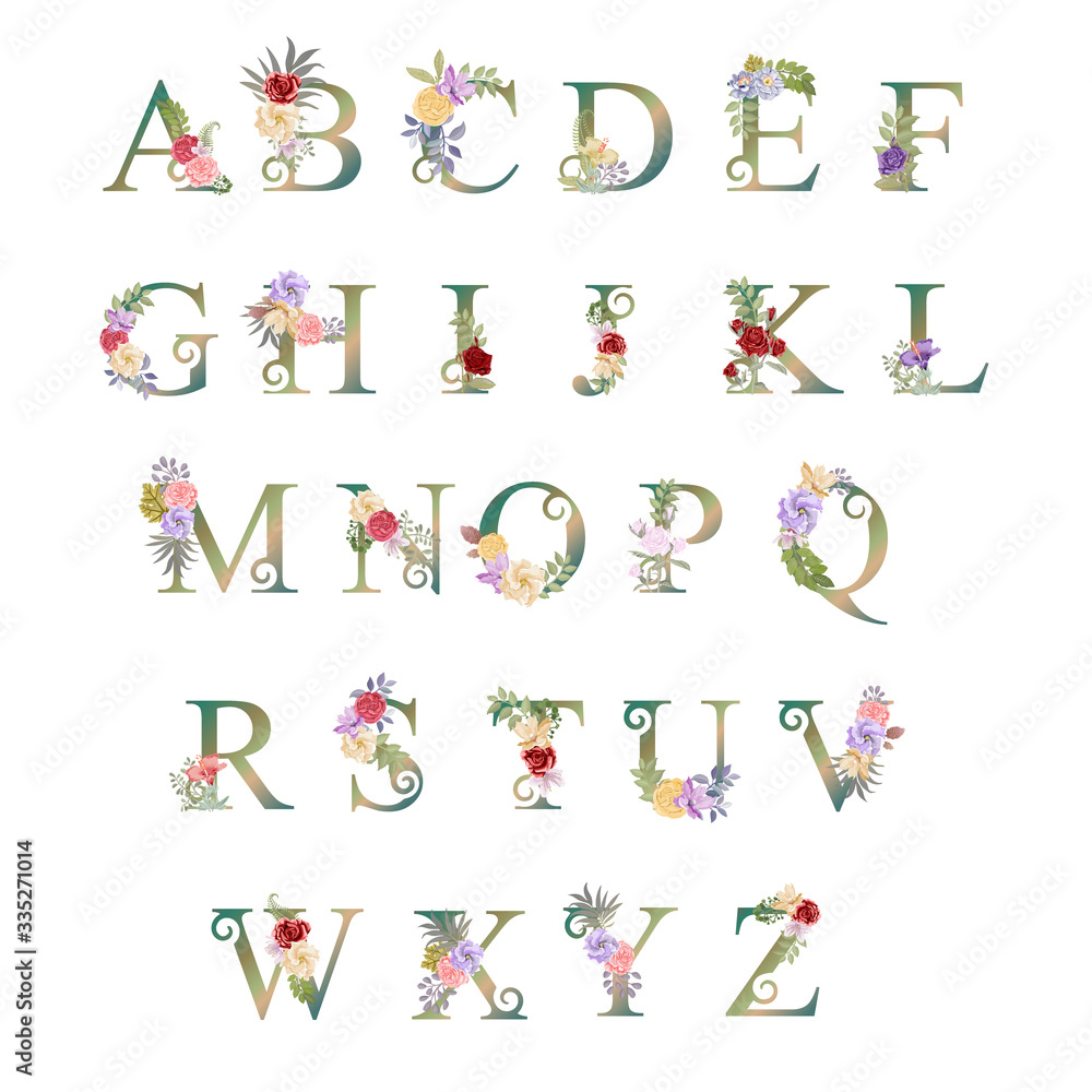 beautiful floral vector font type