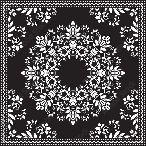 Bandana Clipart Black and White. Bandana Silk Scarf Pattern. Headband clipart print, vector floral illustration with abstract waves and lines. Use for sublimation printing