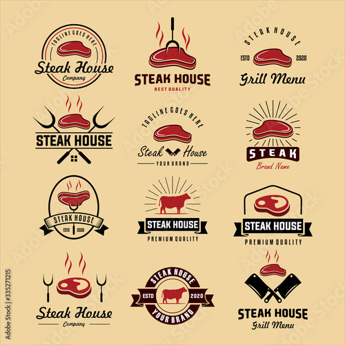 Set of vintage steak house logo. retro style grill restaurant emblem, badge, design element, logotype template. vector illustration, steak house  Idea logo design inspiration