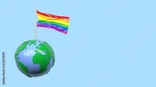 World with LGBT Flag Colors. 3D render on blue background