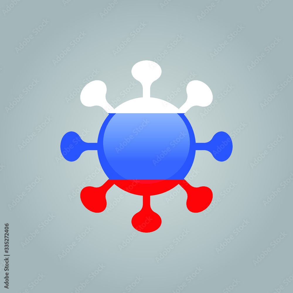 Coronavirus bacterium against the background of the flag of Russian, virus 2019-nCoV. Vector illustration isolated on white background Coronavirus bacterium against the background of the flag of Russian, virus 2019-nCoV. Vector illustration isolated on white background