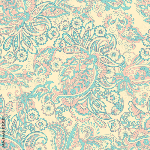 Seamless Floral Paisley colorful vector ornament