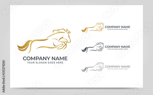 Modern gold abstract horse logo design. Animal logo design