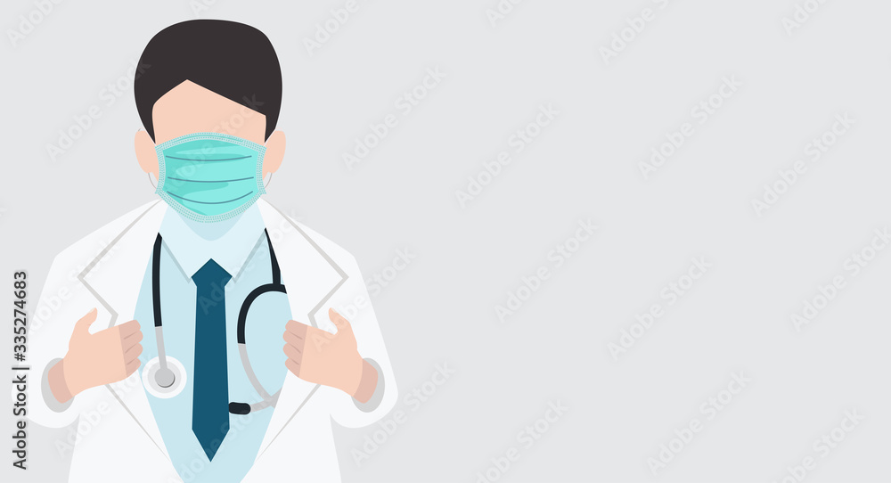 close up Doctor Opening shirt with Medical mask background