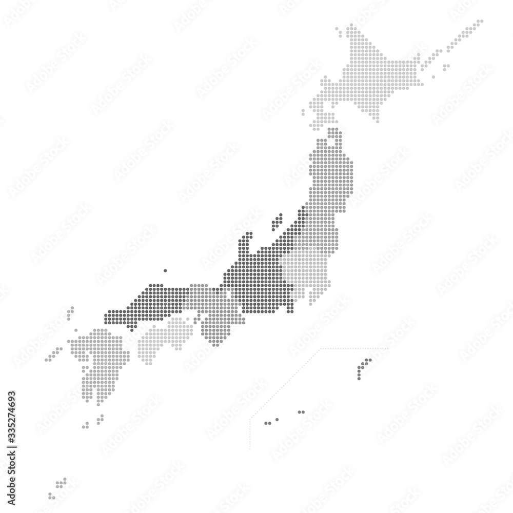 Fototapeta 日本地図, ドットマップ, 地方別, 県別, 北方領土
