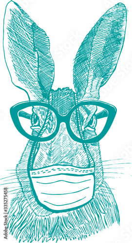Doktor, doctor, Arzt, Osterhase, Tiere, Brille, illustration, Doodle, Mask, Covid-19, Corna, Pandemie,  Rabbit, Hase