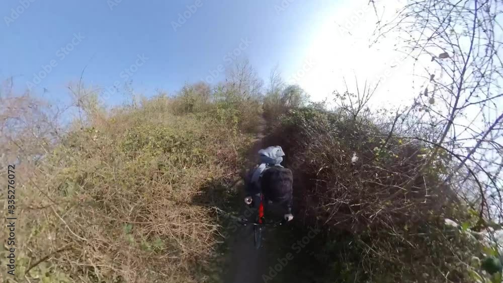 High Speed MTB / BMX Bike riding leaving the track behind / Tiny Planet 360-Camera Fisheye High Speed MTB / BMX Bike riding leaving the track behind / Tiny Planet 360-Camera Fisheye