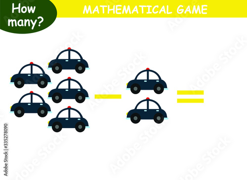 examples of subtraction with cars. educational page with mathematical examples for children.