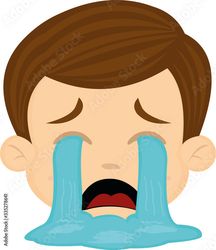 Vector illustration of a crying cartoon boy's face