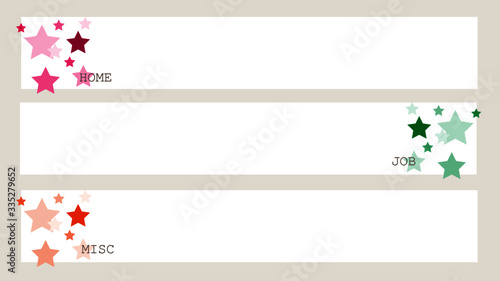 Fond d'écran organisationnel en triptyque avec formes géométriques étoiles colorées
