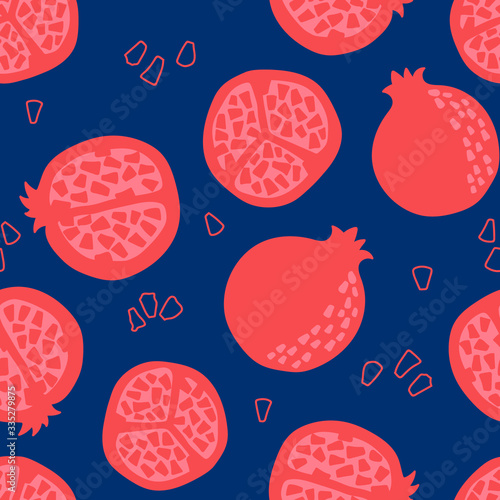 Pomegranate leaf seamless pattern. Red garnet seamless pattern vector illustration. Vector illustration of pomegranate fruit. Garnet vector.