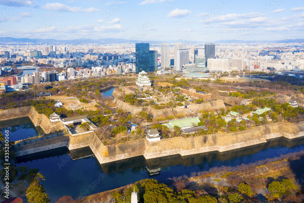 Aerial panoramic view of Osaka Castle