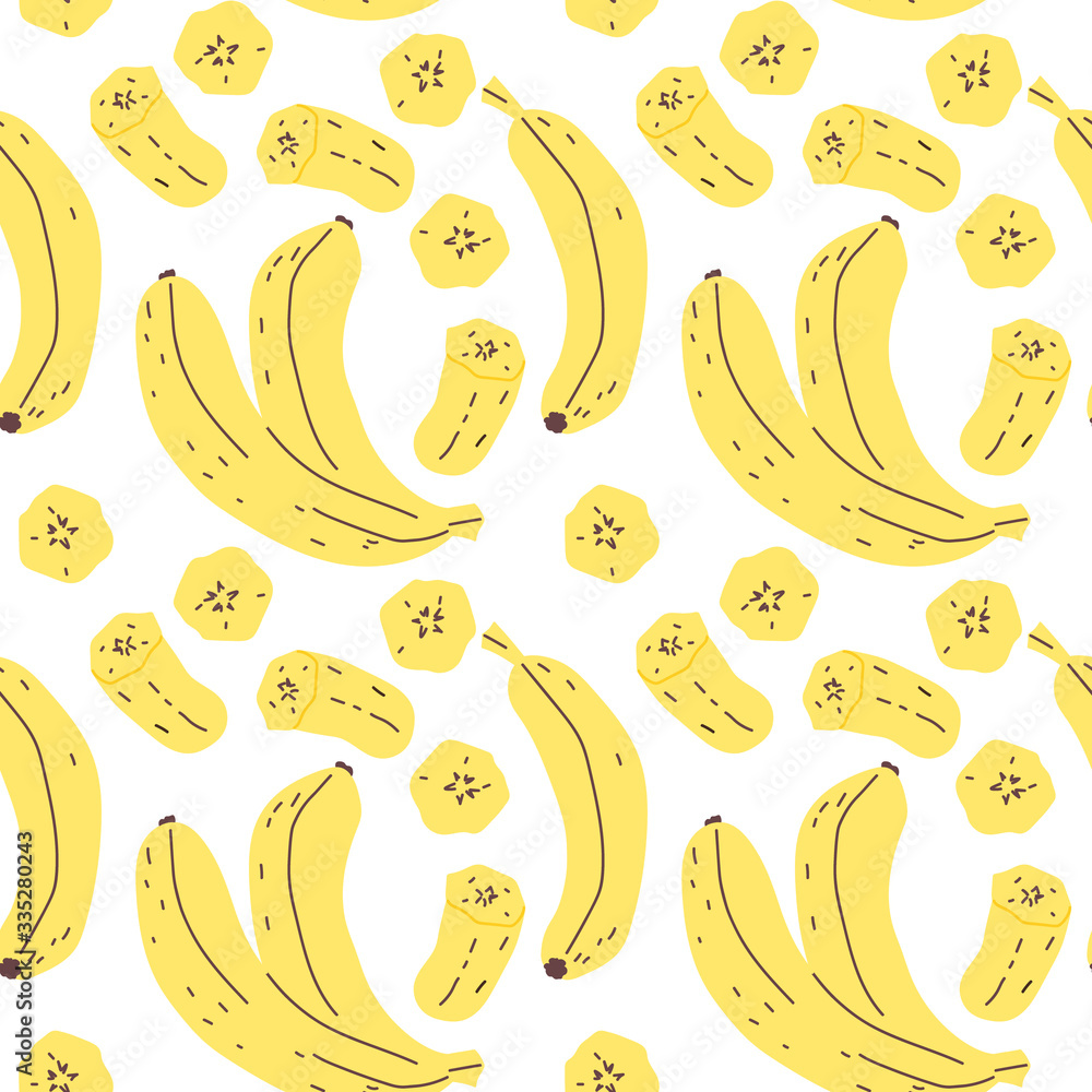 Vector RGB seamless banana pattern. Background is on a separate layer, so you can easily change its color