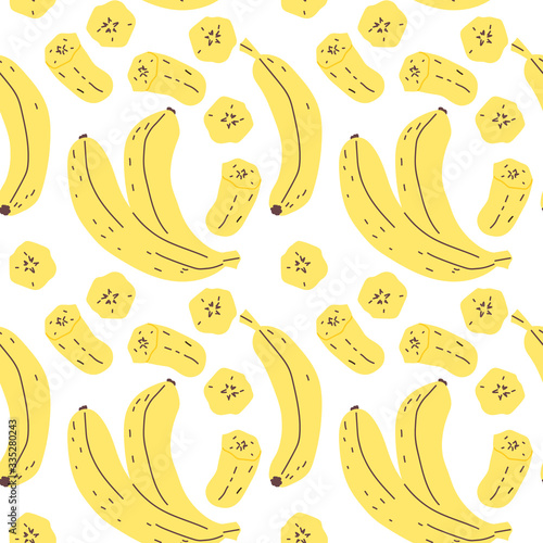 Vector RGB seamless banana pattern. Background is on a separate layer, so you can easily change its color