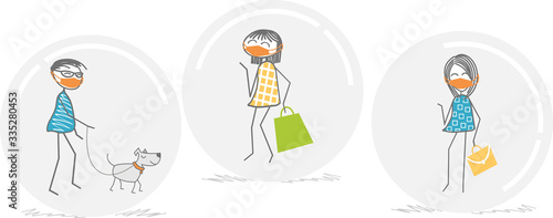 Illustration of the conditions of distancing between people to protect themselves from the virus