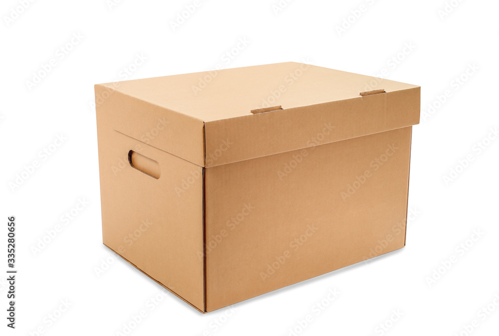 Brown cartoon box with clipping path isolated on white background
