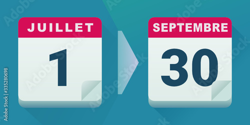 Troisième trimestre de l'année du 1 juillet au 30 septembre (flat design)