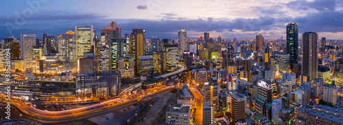 skyline cityscape of Osaka in Japan