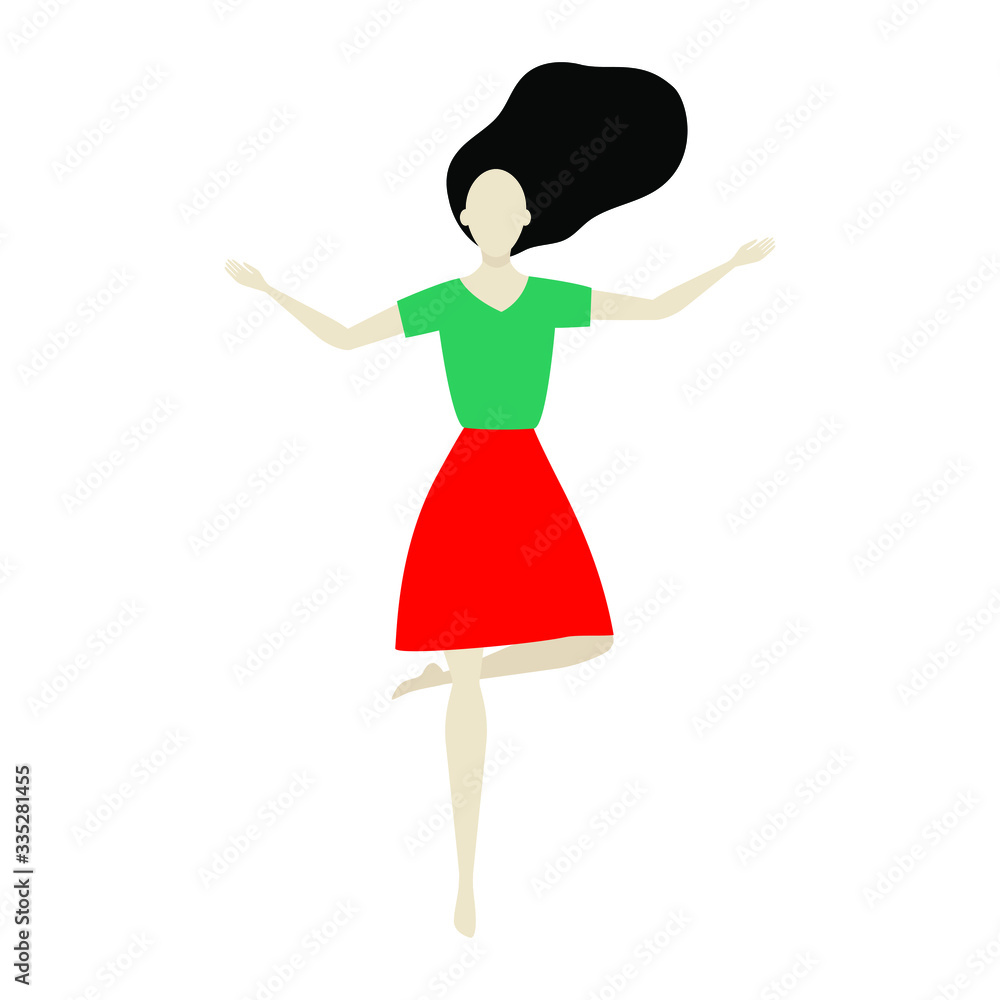 Beautiful young woman jumping from happiness. Happy girl or young woman in a nice clothes. Vector illustration isolated on white background. Beautiful young woman jumping from happiness. Happy girl or young woman in a nice clothes. Vector illustration isolated on white background.