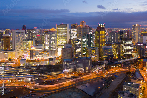 Photography skyline cityscape of Osaka in Japan