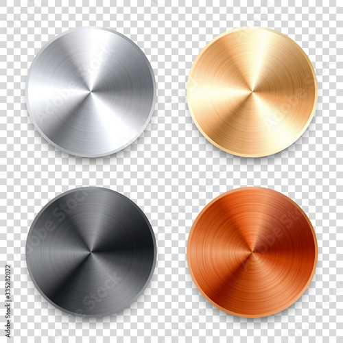 Realistic metal chrome button. Silver steel volume control knob. Application interface design element. App icon. Vector illustration.