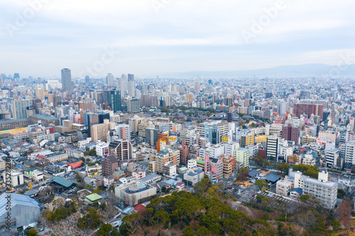 skyline cityscape of Osaka in Japan