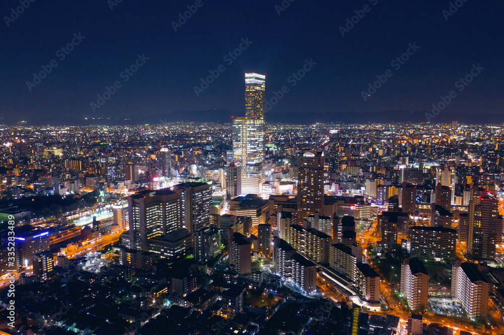 skyline cityscape of Osaka in Japan