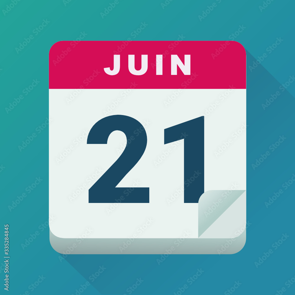 Calendrier 21 juin, jour du solstice d'été (flat design) Stock Vector | Adobe Stock