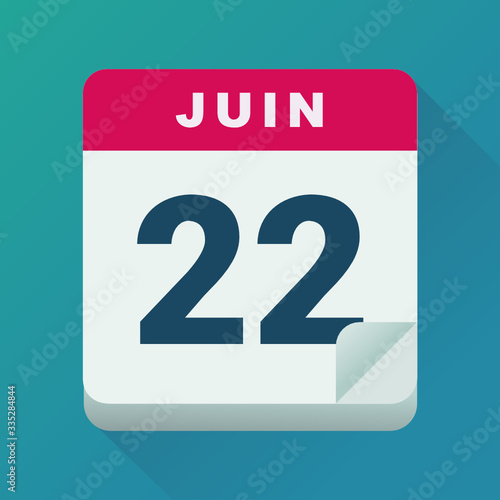Calendrier 22 juin, jour du solstice d'été (flat design)