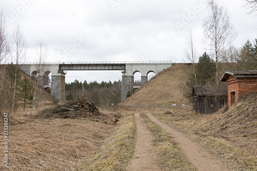 City Cesis, Latvia. Old train bridge and nature. Travel photo.