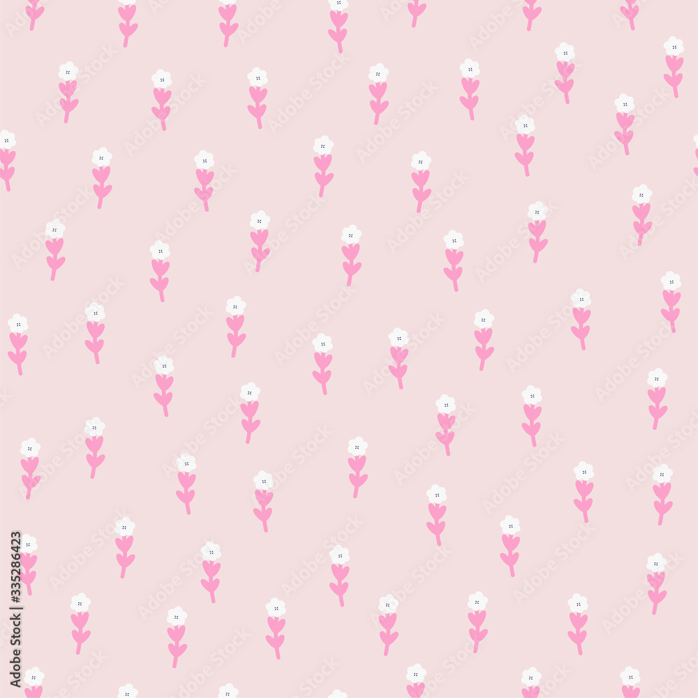 White flowers seamless repeat pattern for wrapping paper,prints,textile,fabrics.White flowers on a pink background.
