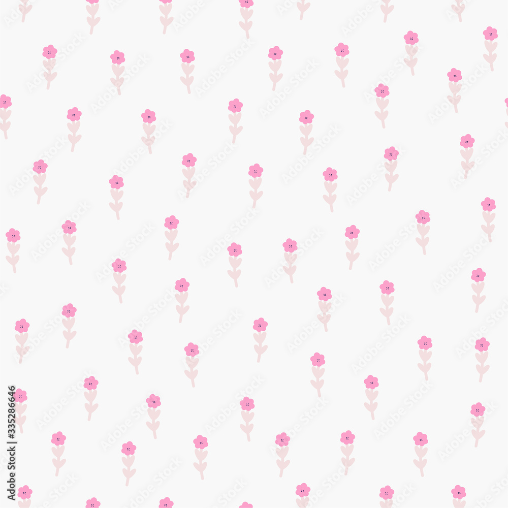 Pink flowers seamless repeat pattern for wrapping paper,prints,textile,fabrics.Pink flowers on a white background.