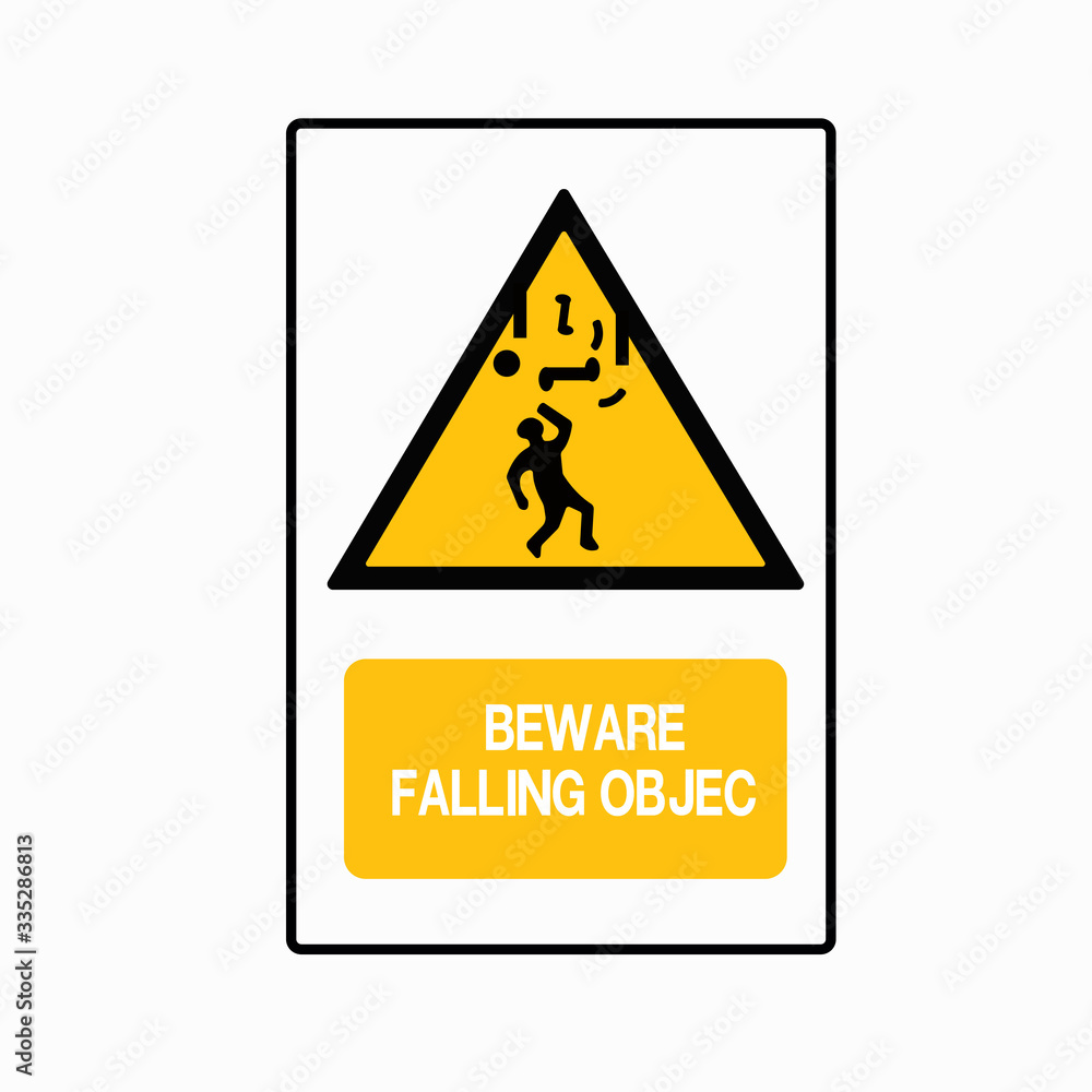 Beware Falling Objects Symbol, Vector Illustration, Isolated On White Background Icon. Beware Falling Objects Symbol, Vector Illustration, Isolated On White Background Icon.