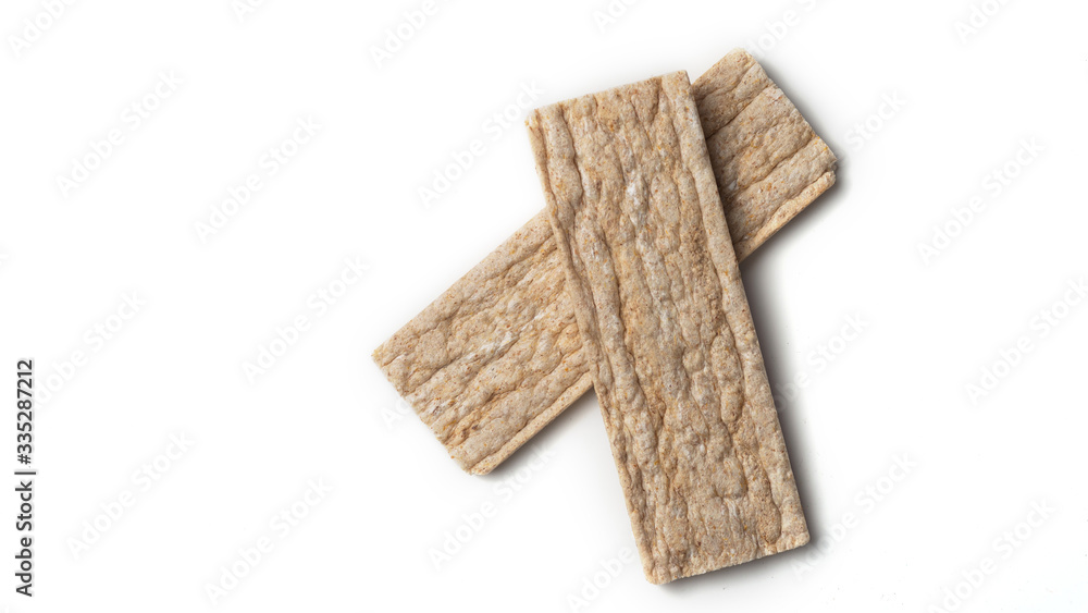 Extruded rye bread for diet isolated on white background