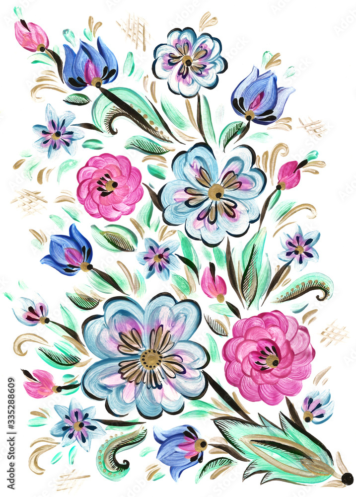 summer flowers background traditional painting