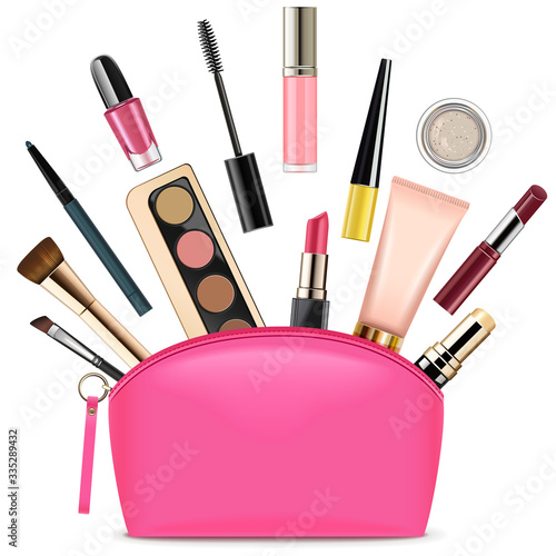 Vector Pink Beautician with Cosmetics