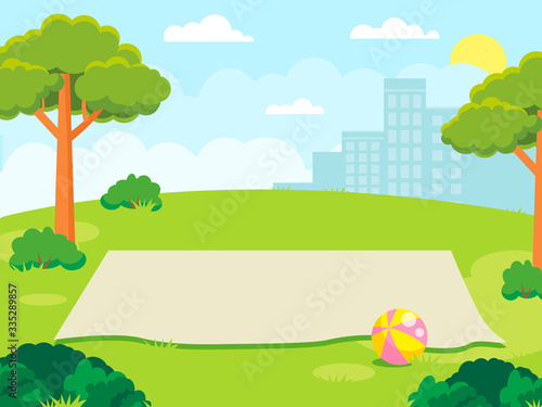 Empty mat for a family picnic in the park