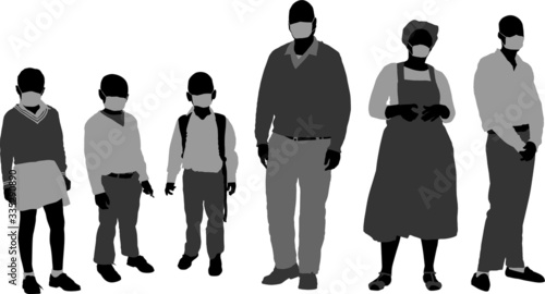 silhouettes of poor rural african people wearing surgical face masks to protect themselves against illness as they are in danger in south african townships