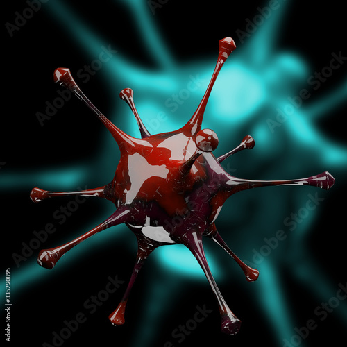 Coronavirus disease COVID-19 outbreak. Microscopic view of a infectious virus. SARS-CoV-2 virus cell. 3D Rendering,3D Illustration 