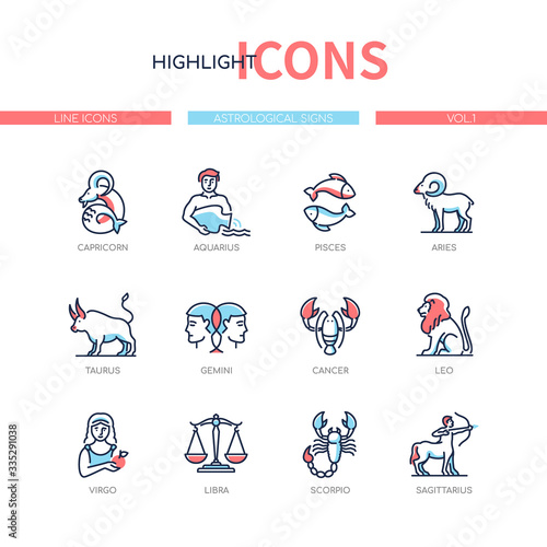 Zodiac signs - line design style icons set