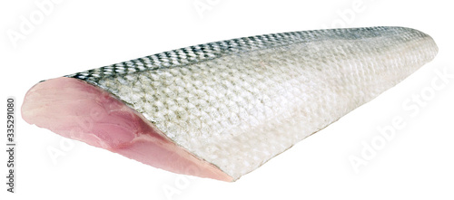 Quadro su tela Sea bass fillet with skin, isolated on white background