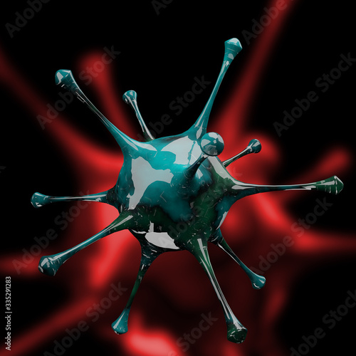 Coronavirus disease COVID-19 outbreak. Microscopic view of a infectious virus. SARS-CoV-2 virus cell. 3D Rendering,3D Illustration 