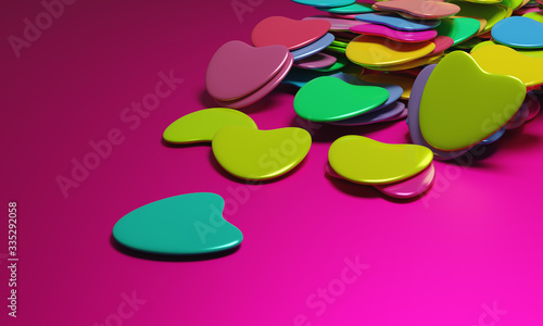 Beautiful background with hearts, Happy Valentine's Day! 3d illustration, 3d rendering.