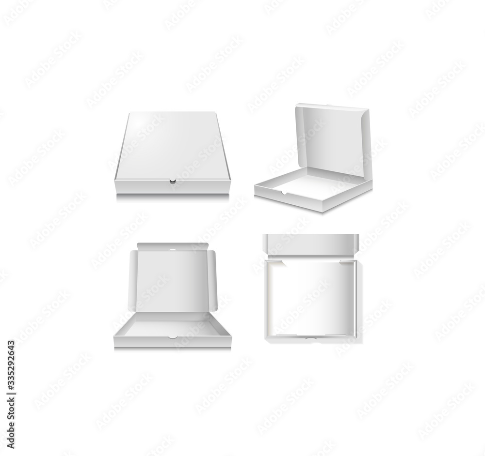 Vector set of pizza boxes. Cardboard box template for pizza. Vector mock up Vector set of pizza boxes. Cardboard box template for pizza. Vector mock up