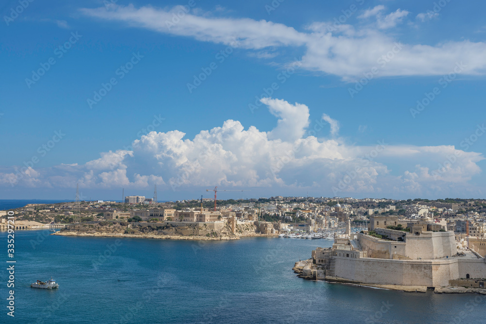Malta / Malta 09/30/2015.Port and Three Cities from Upper Barrakka Gardens, La Valletta, Malta