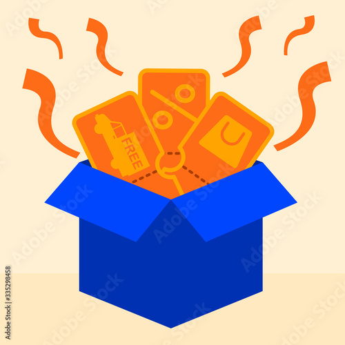 voucher suprise box discount store illustration