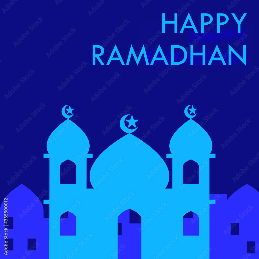 Ramadhan Kareem for Moslem Holy Month Fasting with Crescent and Mosque Architecture