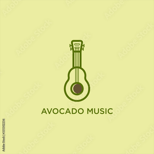 Creative avocado with guitar / ukulele logo design vecktor