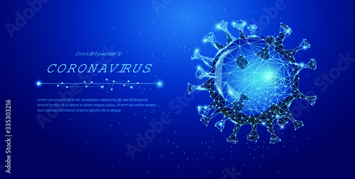 Virus. Abstract vector 3d microbe isolated on blue background. Computer virus, allergy bacteria, medical healthcare, microbiology concept. Disease germ, pathogen organism, infectious micro virology